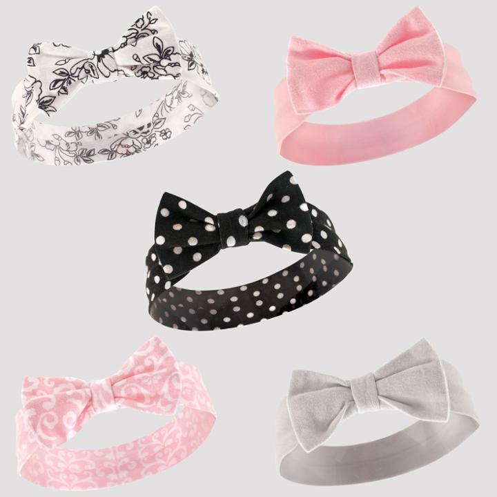 Hudson Baby Girls' 5pk Headbands - Pink/black