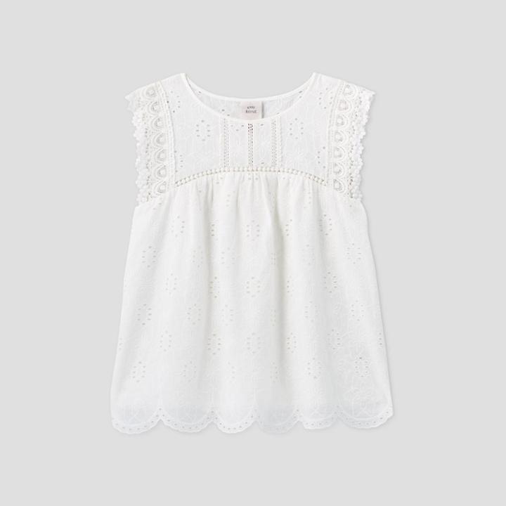 Women's Sleeveless Eyelet Blouse - Knox Rose White