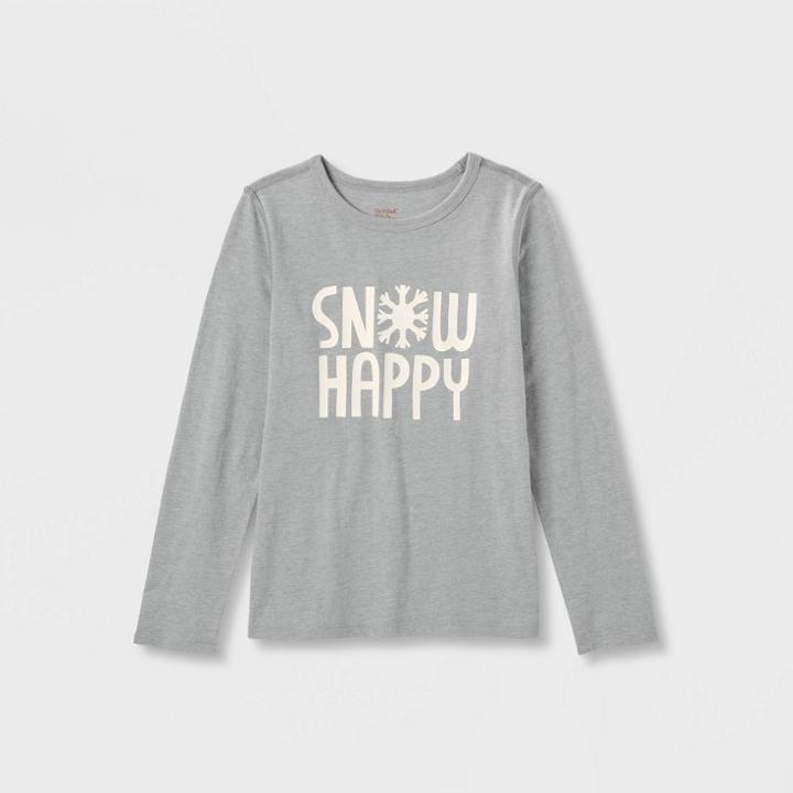 Kids' Adaptive Long Sleeve 'snow Happy' Graphic T-shirt - Cat & Jack Gray