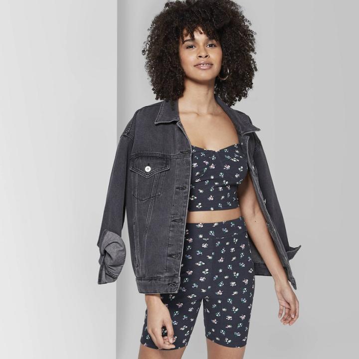 Women's Floral Print Knit Bike Lounge Shorts - Wild Fable Black