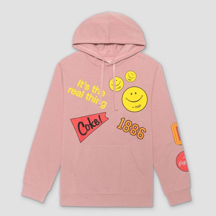 Men's Coca-cola Hooded Graphic Pullover Sweatshirt - Pink