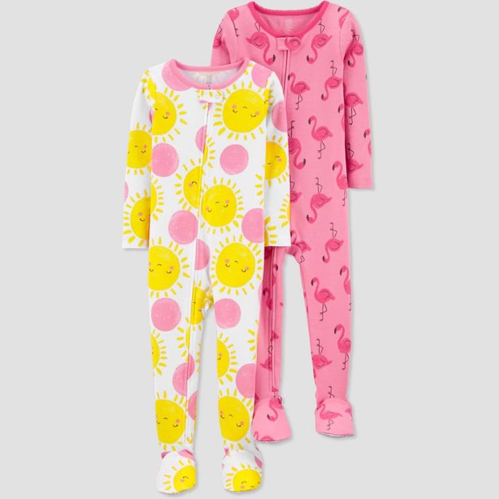 Baby Girls' 2pk Flamingo/sun Footed Pajama - Just One You Made By Carter's Pink