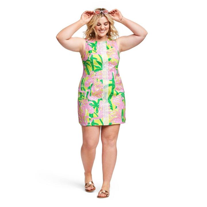 Women's Plus Size Fan Dance Sleeveless Round Neck Shift Mini Dress - Lilly Pulitzer For Target Pink/yellow 18w, Women's, Green Pink