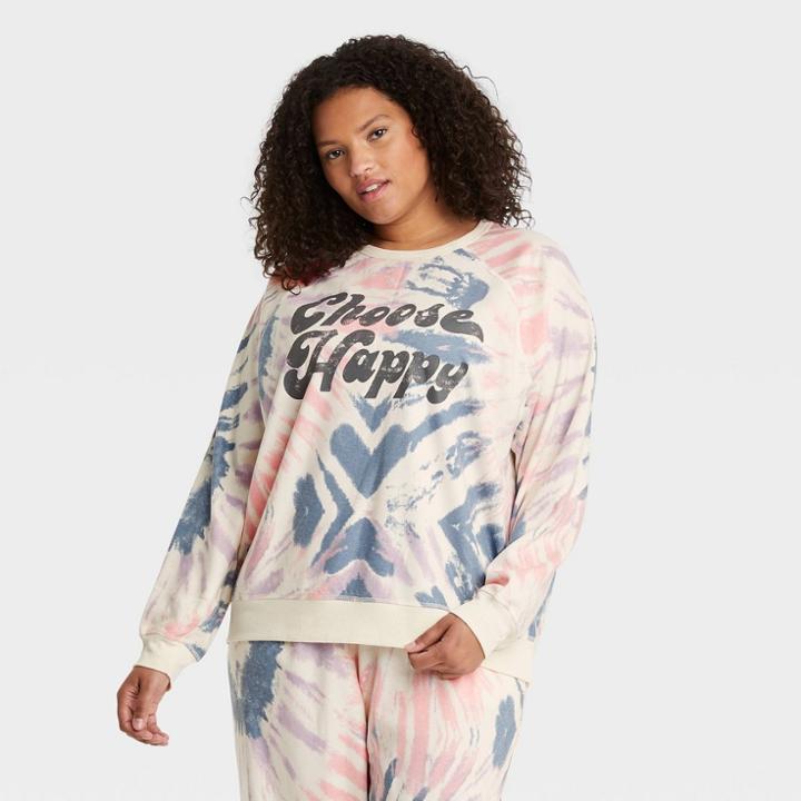 Grayson Threads Women's Plus Size Choose Happy Graphic Sweatshirt - Off-white Tie-dye