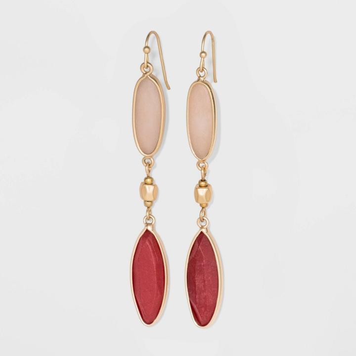 Semi-precious Stone Moonstone And Red Agate And Glass Seed Beaded Drop Earrings - A New Day Pale Peach, Women's, Pale Pink
