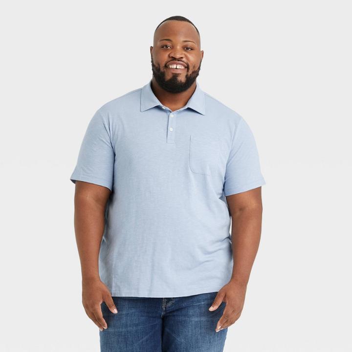 Men's Tall Standard Fit Short Sleeve Collared Polo T-shirt - Goodfellow & Co Foggy Blue
