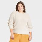 Women's Plus Size Crewneck Textured Pullover Sweater - Universal Thread Cream