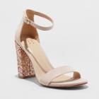 Women's Ema Glitter Satin High Block Heel Pump Sandal - A New Day Rose Gold