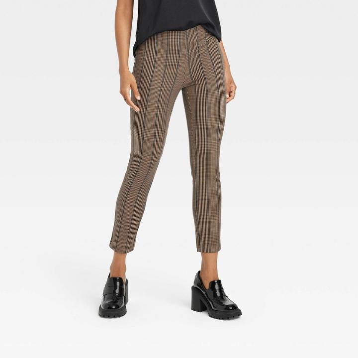 Women's High-rise Slim Fit Bi-stretch Ankle Pants - A New Day Brown