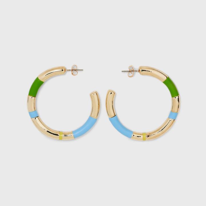 Metal Matte Hoop Earrings - A New Day Blue/green