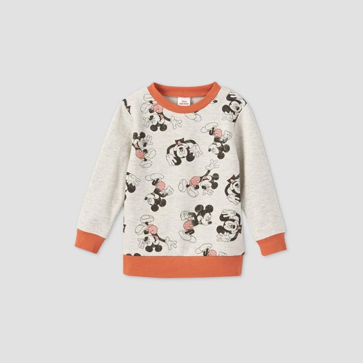 Toddler Boys' Mickey Mouse Fleece Crewneck Sweatshirt - Beige