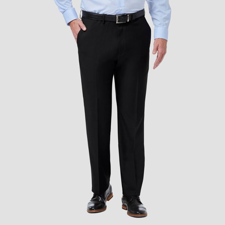 Haggar Men's Premium Comfort 4-way Stretch Classic Fit Flat Front Dress Pants - Black