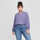 Women's Plus Size Popover Long Sleeve Shirt - Ava & Viv Purple