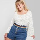 Women's Plus Size Floral Print Long Sleeve Square Neck Woven Top - Wild Fable Ivory 1x, Women's, Size: