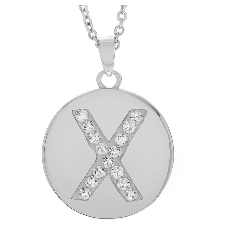 Women's Journee Collection Brass Circle Initial Pendant Necklace With Cubic Zirconia - Silver, X (17.75), Silver
