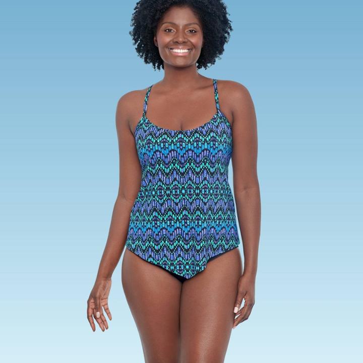 Women's Slimming Control V-front Tankini Top - Dreamsuit By Miracle Brands Blue