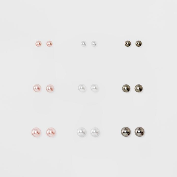 Target Nine Pack With Graduated Tri Tone Simulated Pearl Earring Set,