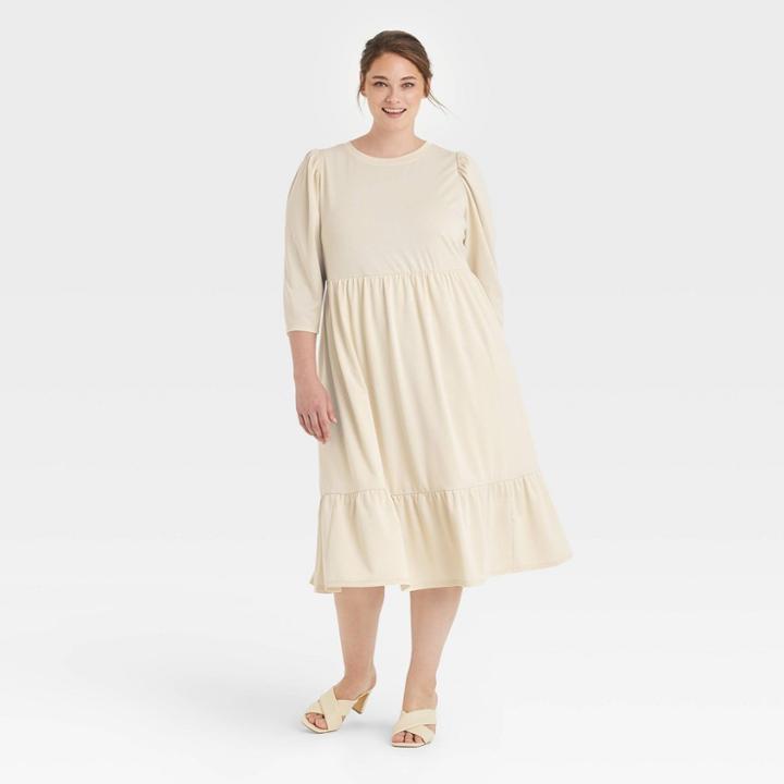Women's Plus Size Floral Print Raglan Long Sleeve High Low Dress - Who What Wear Cream