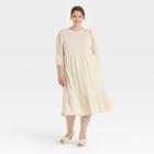 Women's Plus Size Floral Print Raglan Long Sleeve High Low Dress - Who What Wear Cream