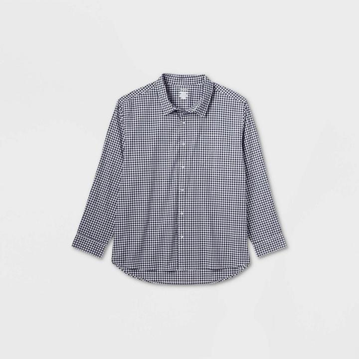 Men's Big & Tall Long Sleeve Adaptive Button-down Shirt - Goodfellow & Co Navy Blue/checked