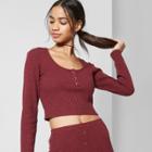 Women's Long Sleeve Rib Henley Set Top - Wild Fable Burgundy