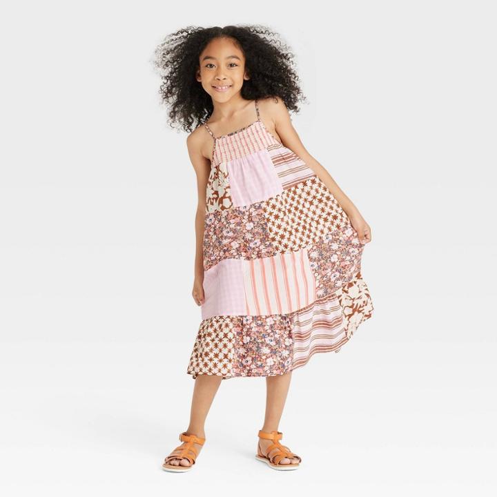 Girls' Sleeveless Maxi Dress - Cat & Jack M, Blue/brown/ivory