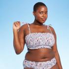 Juniors' Plus Size Smocked Bandeau Bikini Top - Xhilaration Blue Paisley Print