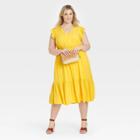 Women's Plus Size Flutter Sleeve Tiered Dress - Ava & Viv Yellow X