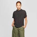 Women's Short Sleeve Elastic Neck Blouse - Prologue Black