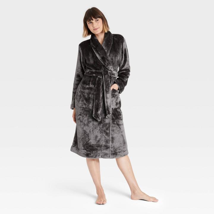 Women's Cozy Plush Robe - Stars Above Charcoal Gray