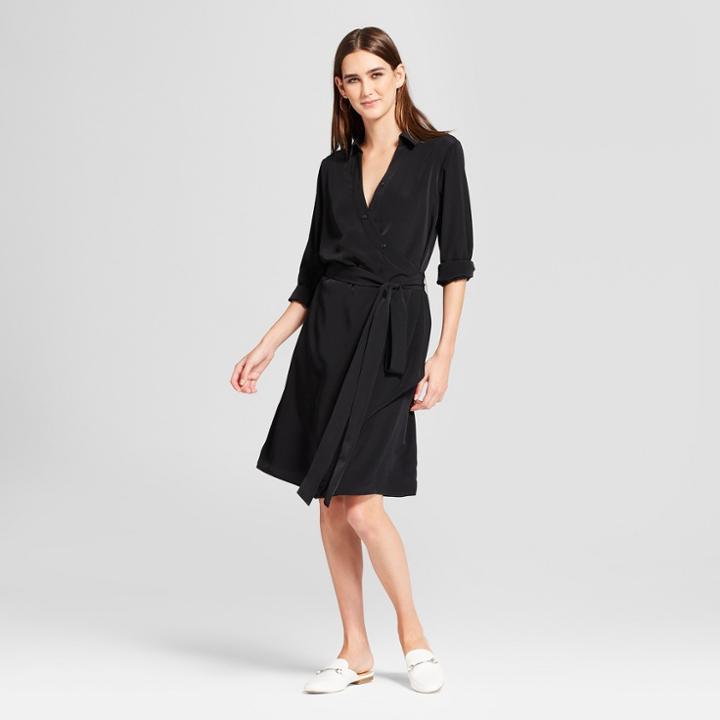 Women's Drapey Wrap Shirtdress - Mossimo Black