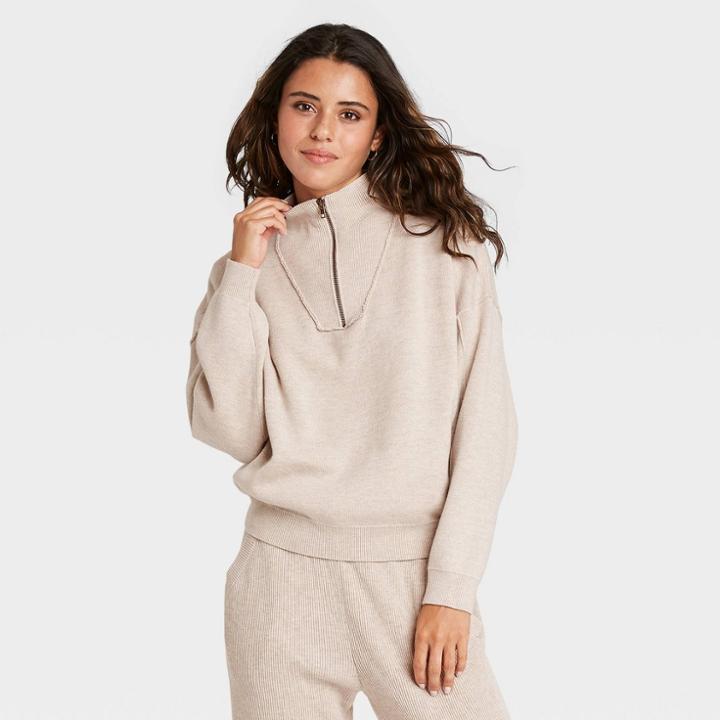 Women's Mock Turtleneck Cozy Quarter Zip Pullover Sweater - Universal Thread Cream