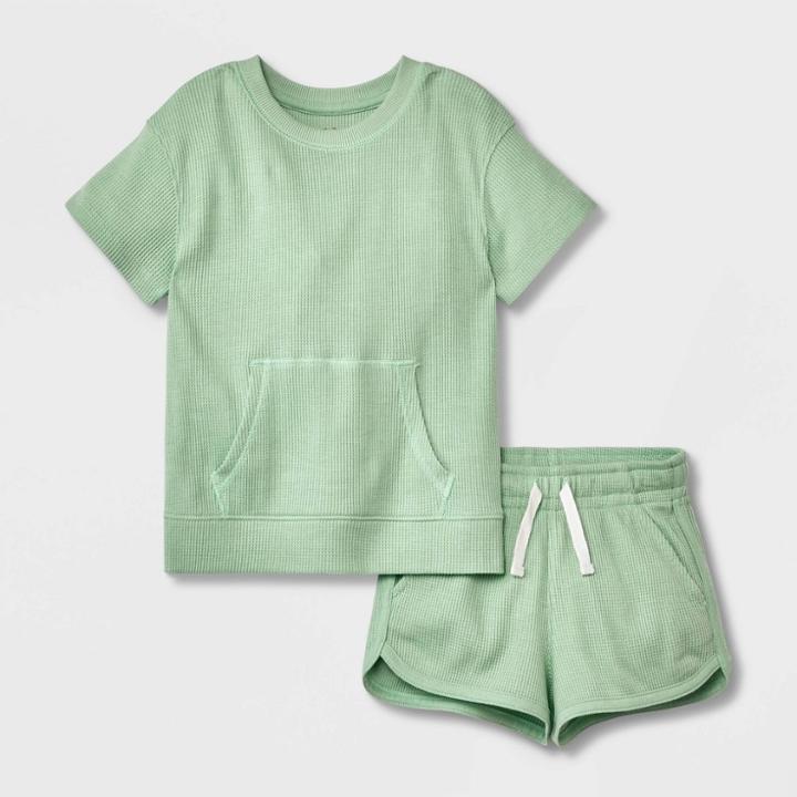 Toddler 2pc Short Sleeve Thermal T-shirt And Pull-on Shorts Set - Cat & Jack Green