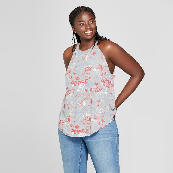 Women's Plus Size American Pattern Graphic Tank Top - Modern Lux (juniors') Heather Gray