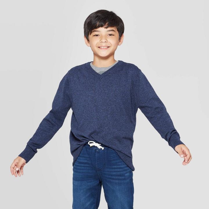 Boys' Long Sleeve Pullover Sweater - Cat & Jack Navy Xs, Boy's, Blue