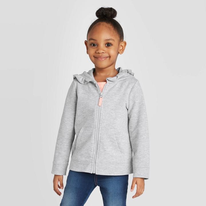 Toddler Girls' Zip-up Hooded Sweatshirt - Cat & Jack Gray 12m, Toddler Girl's
