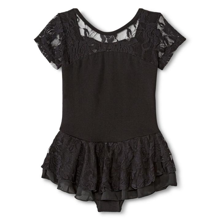 Danz N Motion By Danshuz Girls' Lace Cap Sleeve Activewear Dress - Black