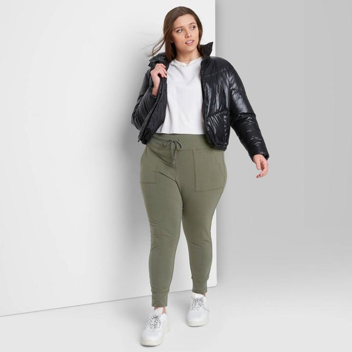 Women's Plus Size High-waisted Pocket Leggings - Wild Fable Olive Green
