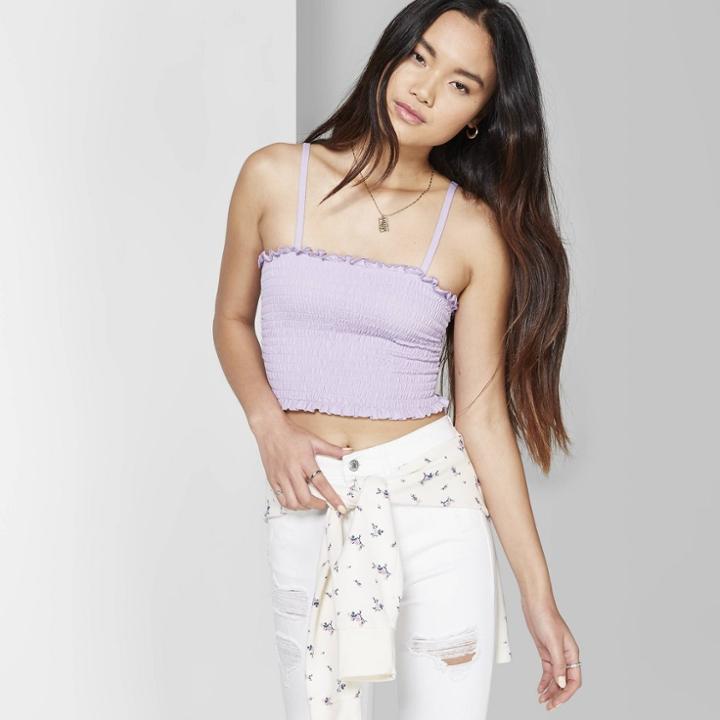 Women's Square Neck Smocked Tube Cami Tank Top - Wild Fable Lilac