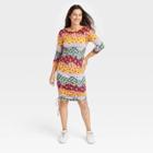 No Brand Latino Heritage Month Women's Long Sleeve Wavy Striped Drawcord A-line Dress - Floral Xxs, One Color