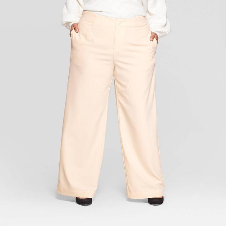 Women's Plus Size Mid-rise Wide Leg Pull-on Pants - Who What Wear Cream 14w, Women's, Ivory