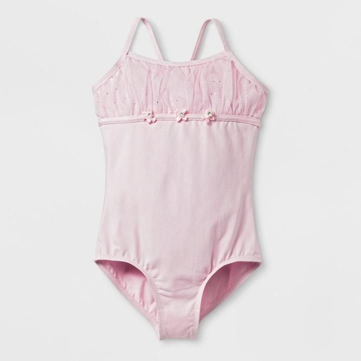 Danshuz Toddler Girls' Glitter Chiffon Pleated Front And Back Panels Adorned With 3 Pearled Flowers - Pink 8-10,