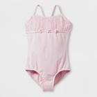 Danshuz Toddler Girls' Glitter Chiffon Pleated Front And Back Panels Adorned With 3 Pearled Flowers - Pink 8-10,