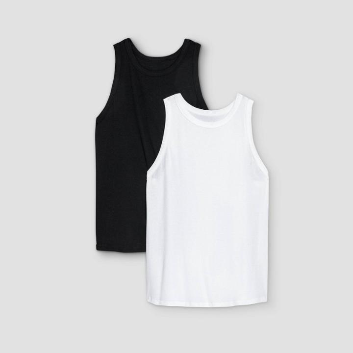 Women's Plus Size Slim Fit Ribbed 2pk Bundle Tank Top - A New Day Black/white