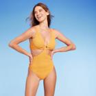 Women's Pucker Textured Ring Detail Monokini One Piece Swimsuit - Shade & Shore Orange