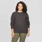 Women's Plus Size Long Sleeve Crewneck Textured Pullover - Ava & Viv Dark Gray