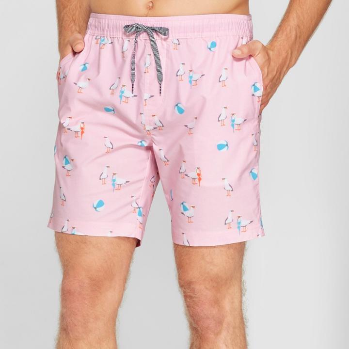 Target Trinity Collective Men's Striped 7.5 Duck Patterned Elastic Waist Board Shorts - Pink