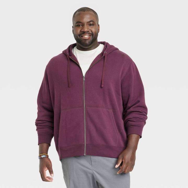 Men's Big & Tall Fleece Zip-up Hoodie - Goodfellow & Co Burgundy