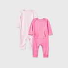 Baby Girls' 2pk Romper - Cloud Island Pink 6-9m, Blue/pink