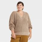 Women's Plus Size V-neck Pullover Sweater - A New Day Camel